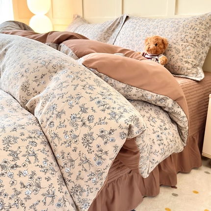 一比一家纺 2025新款亲肤舒适印花AB版床盖款四件套 美式