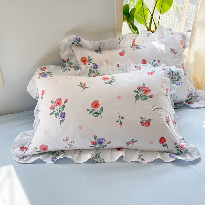 91家纺网 家纺一手货源 找家纺 雨帆家纺2025新款水洗棉印花四件套 兔兔花园