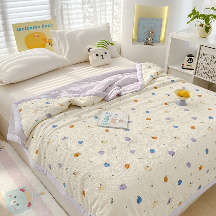 91家纺网 家纺一手货源 找家纺 2025新款A类印花泡泡纱大豆夏凉被被子被芯 七彩南瓜