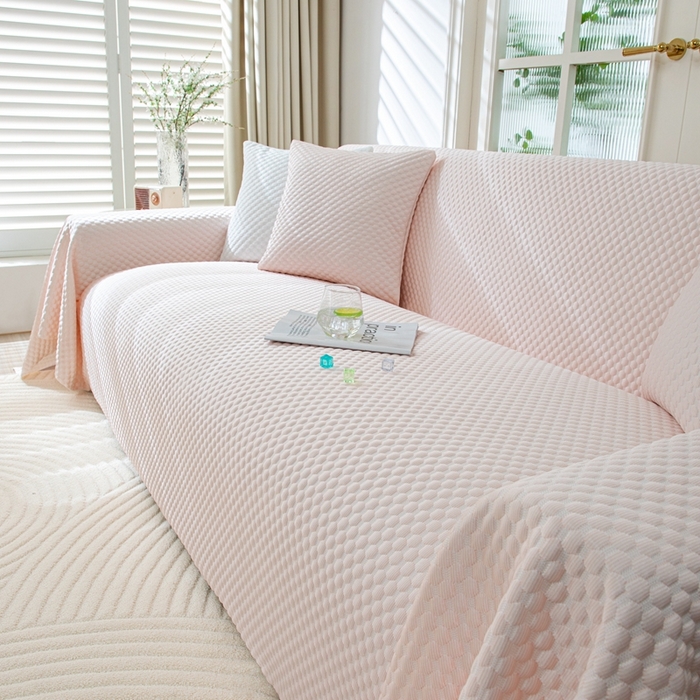 91家纺网 家纺一手货源 找家纺 沐沐 2026新款冰豆豆沙发巾 少女粉