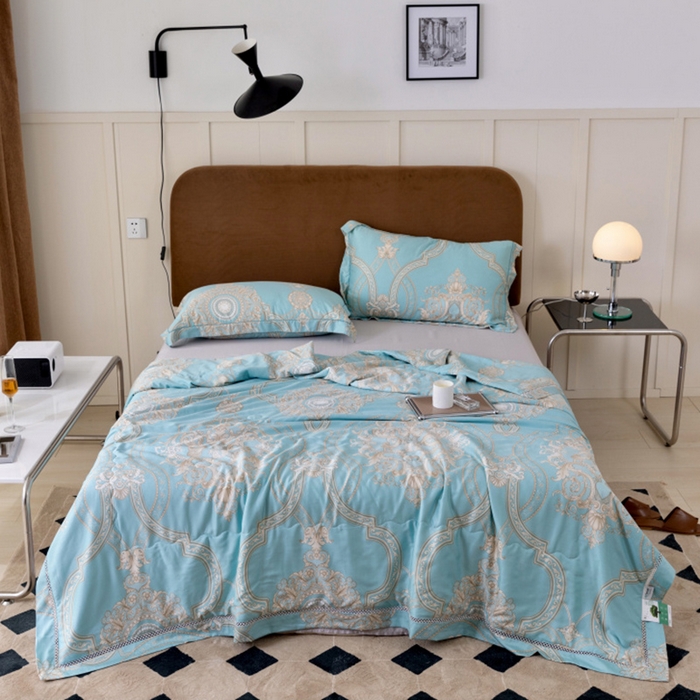 91家纺网 家纺一手货源 找家纺 棉生活家纺 2025新款春夏莫代尔天丝夏被 斯卡纳绿