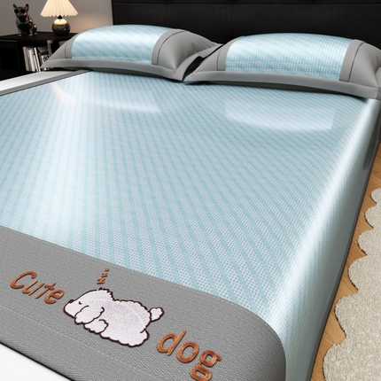 孩子王家纺2025新款轻柔丝凉席冰丝席-可爱小狗 床单款-薄雾青