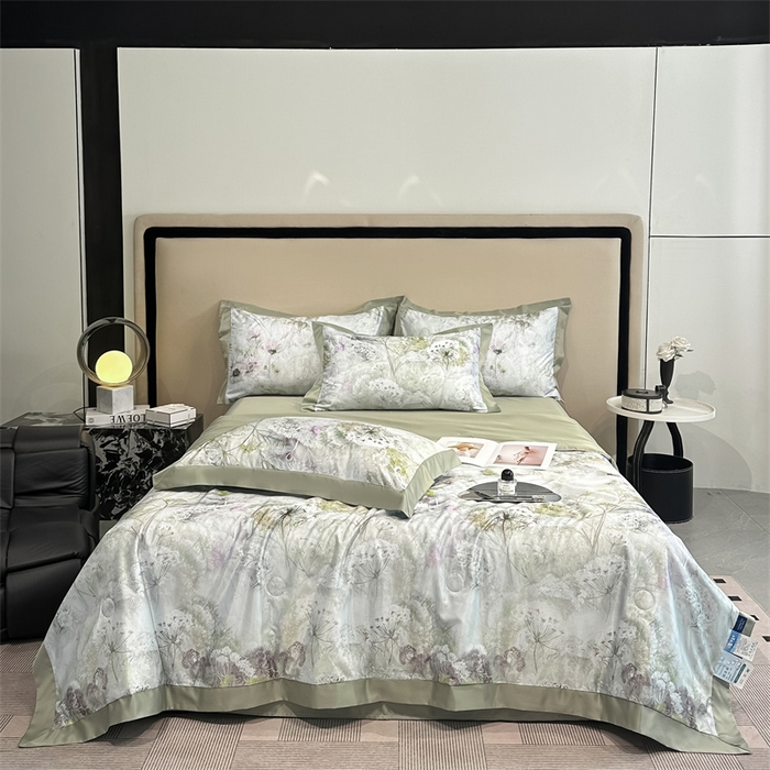 91家纺网 家纺一手货源 找家纺 笙意家纺 2025新款水洗冰丝数码印花拼角宽边夏被 春日恋