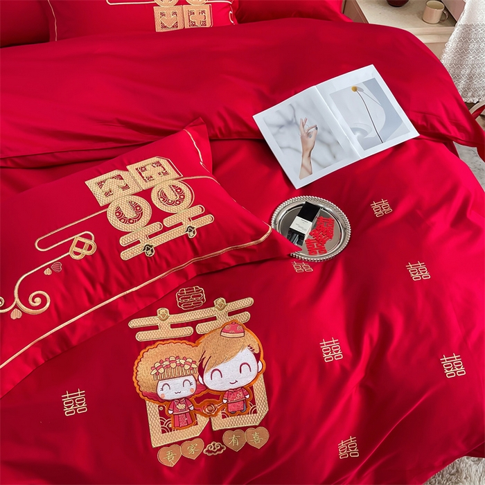 91家纺网 家纺一手货源 找家纺 甜咪咪婚庆 2025新款纯棉全棉面料刺绣结婚 婚庆 四件套 多件套  小红书推荐热款 喜多多