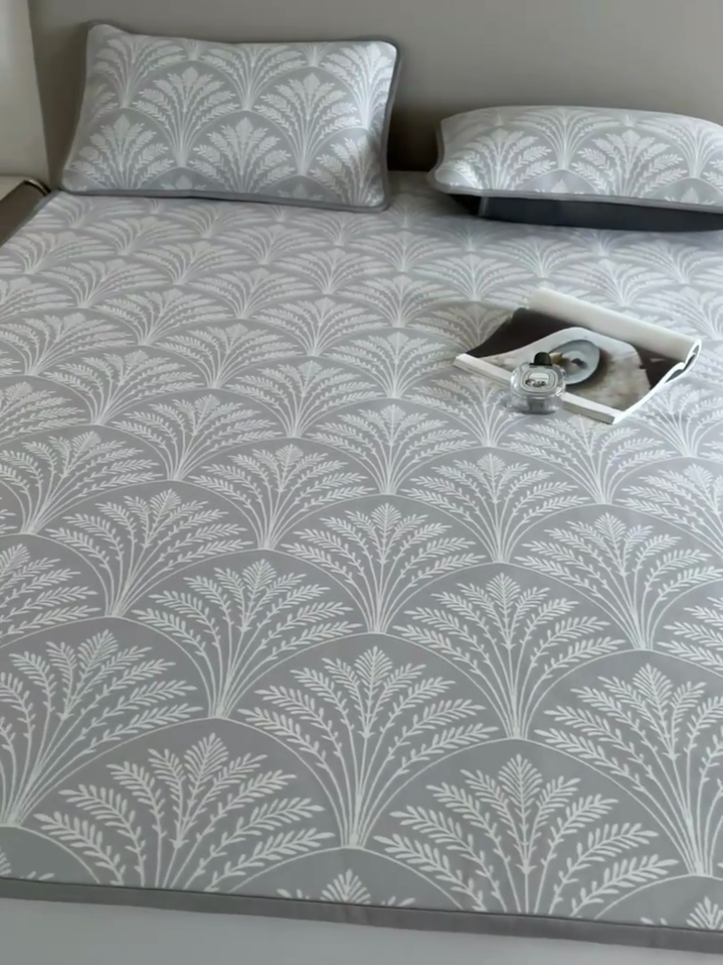 91家纺网 家纺一手货源 找家纺 千朵森 2025新款冰岛冰感丝床笠款凉席三件套-风格一 冰岛-山梗灰