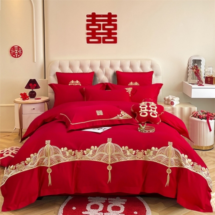 91家纺网 家纺一手货源 找家纺 甜咪咪婚庆 2025新款纯棉全棉面料刺绣结婚 婚庆 四件套 多件套  小红书推荐热款 星月神话  金