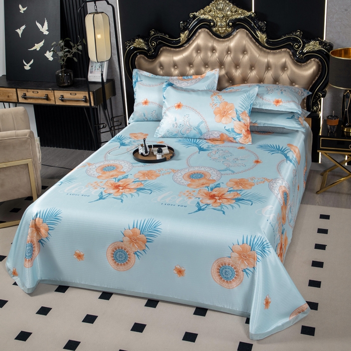 91家纺网 家纺一手货源 找家纺 肖恩毯业 2025新款印花斜纹冰丝席三件套 青柠之夏