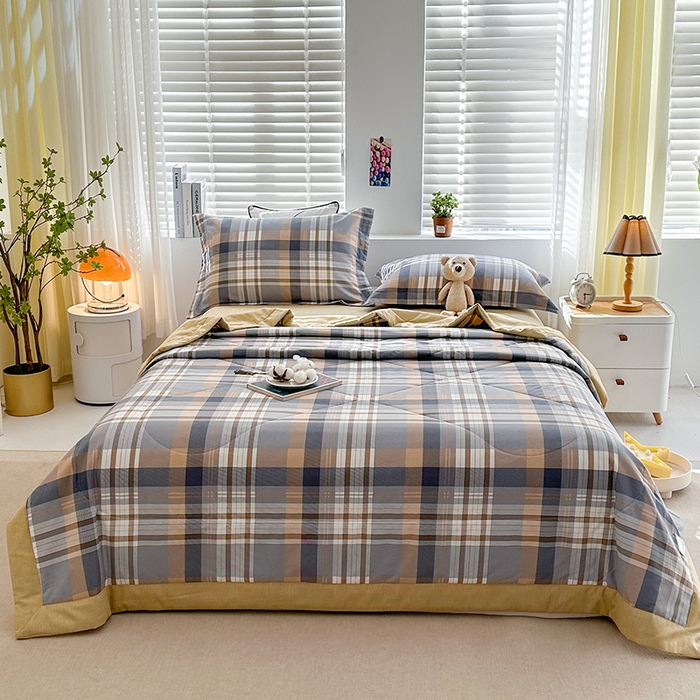 91家纺网 家纺一手货源 找家纺 欧夏家纺 2025新款里外全棉印花夏被100%新疆棉花 咖大格