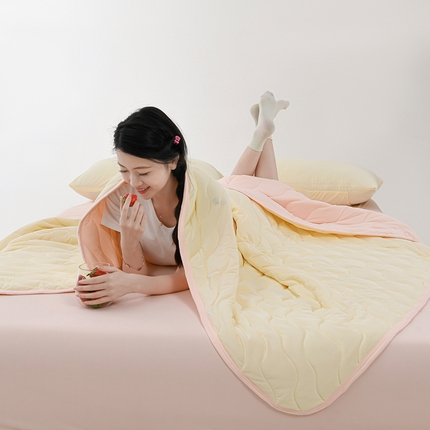 91家纺网 家纺一手货源 找家纺 圣楚 2025新款梦境凉感丝夏凉被 奶黄-淡粉