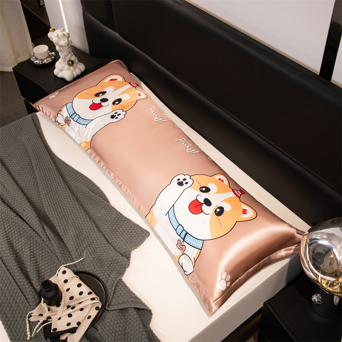 91家纺网 家纺一手货源 找家纺 梦舒羽 2025新款可水洗冰丝双人枕套凉爽情侣枕头套枕芯套 可爱汪