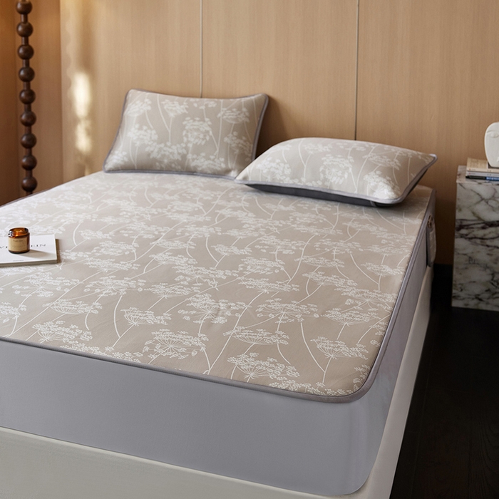 91家纺网 家纺一手货源 找家纺 千朵森 2025新款冰岛冰感丝床笠款凉席三件套-风格二 冰岛-浅茶杏