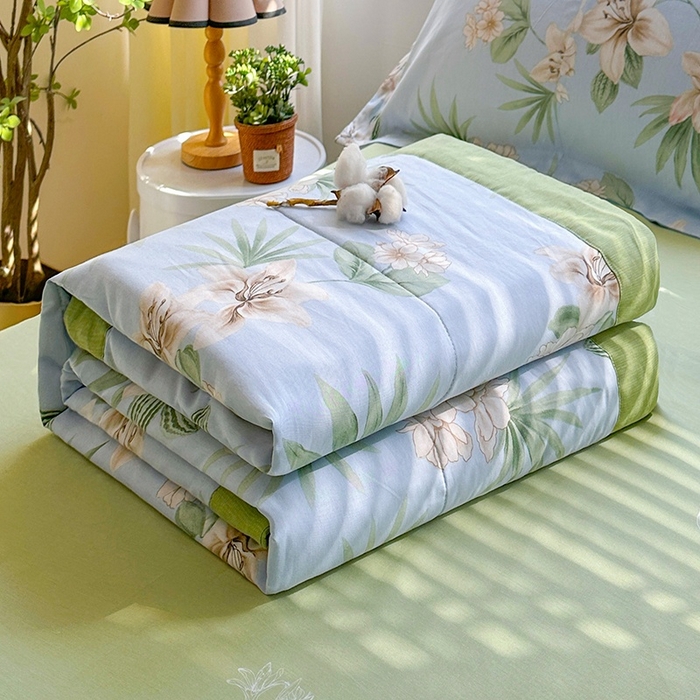 91家纺网 家纺一手货源 找家纺 欧夏家纺 2025新款里外全棉印花夏被100%新疆棉花 花涧水色