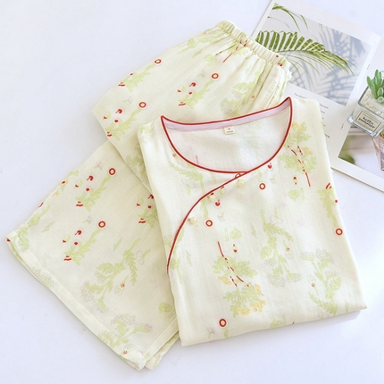 洛兰沙家居馆【只代发】【只代发】 2025新款国风竹纤维鸟语花香春夏女睡衣大码长袖长裤自带凉感休闲套装 ls1312