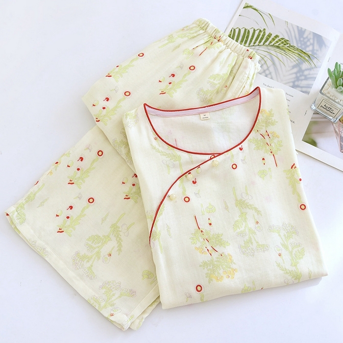 91家纺网 家纺一手货源 找家纺 洛兰沙家居馆【只代发】【只代发】 2025新款国风竹纤维鸟语花香春夏女睡衣大码长袖长裤自带凉感休闲套装 ls1312