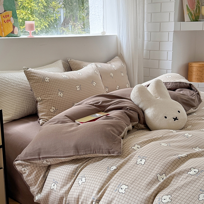 91家纺网 家纺一手货源 找家纺 2025新款全棉有氧双层纱四件套-卡通系列 汪汪格