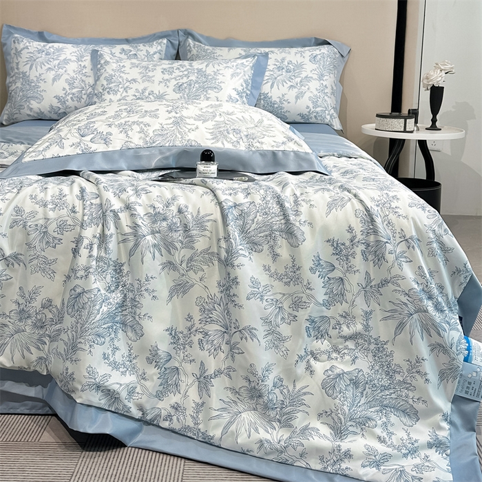 91家纺网 家纺一手货源 找家纺 笙意家纺 2025新款水洗冰丝数码印花拼角宽边夏被 初语