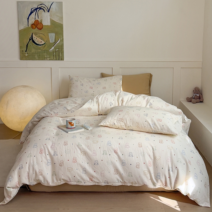 91家纺网 家纺一手货源 找家纺 2025新品全棉A类双层纱卡通风系列四件套 萌爪暖窝