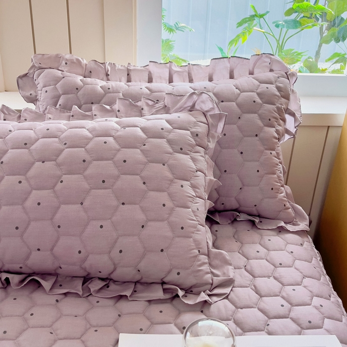 91家纺网 家纺一手货源 找家纺 情煊家纺 2025新款全棉印花小清新夹棉枕套 紫圆点