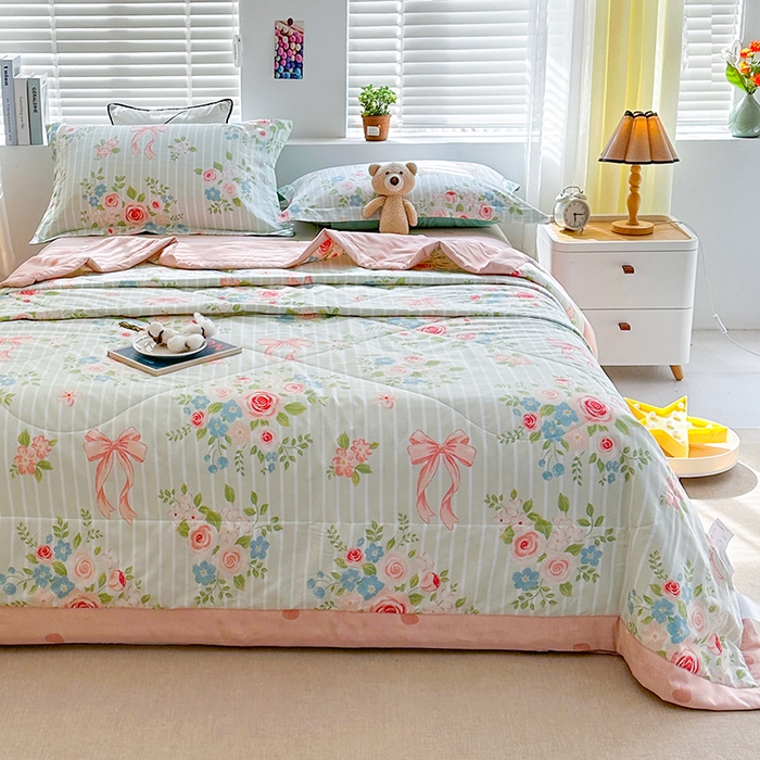 91家纺网 家纺一手货源 找家纺 欧夏家纺 2025新款里外全棉印花夏被100%新疆棉花 花语伊人