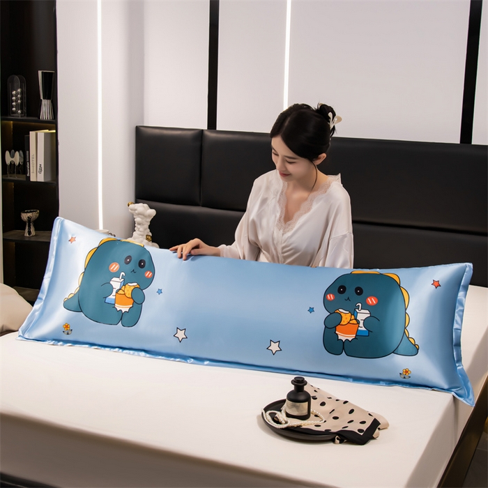 91家纺网 家纺一手货源 找家纺 梦舒羽 2025新款可水洗冰丝双人枕套凉爽情侣枕头套枕芯套 贪吃龙