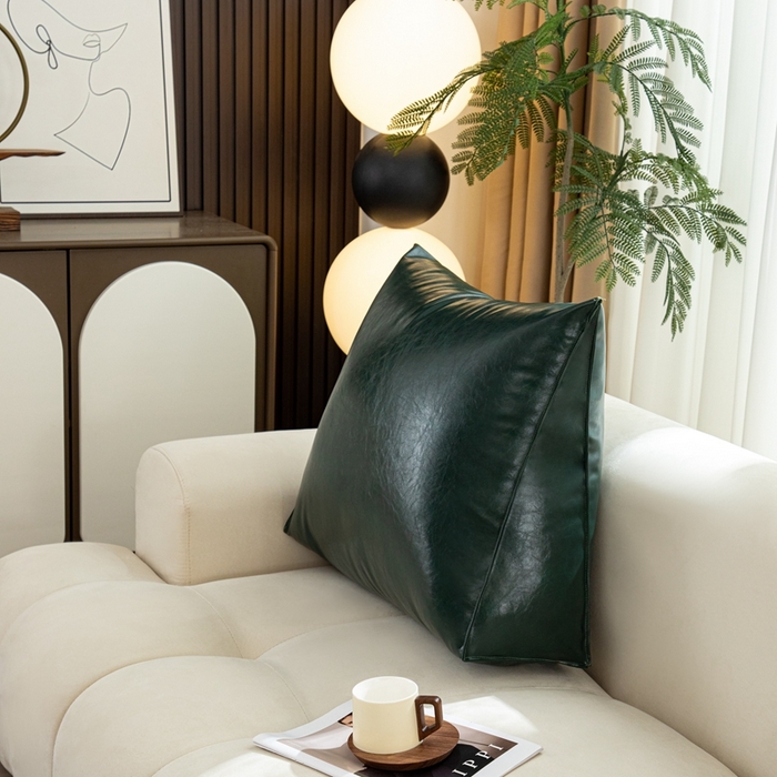 91家纺网 家纺一手货源 找家纺 沐沐家纺 2026新品油蜡皮靠背 墨绿色