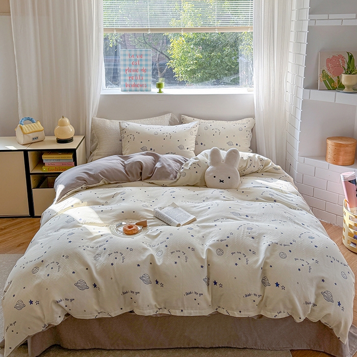 91家纺网 家纺一手货源 找家纺 2025新款全棉有氧双层纱四件套-卡通系列 星际