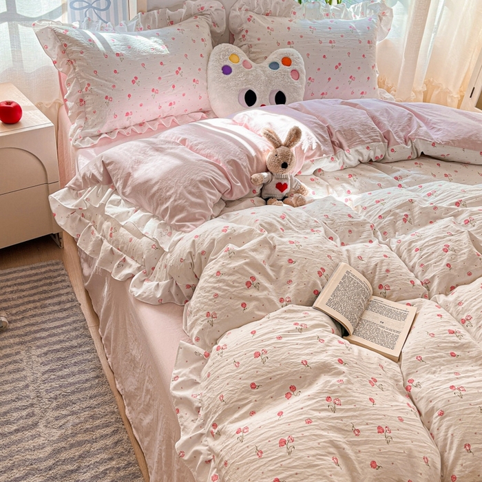 91家纺网 家纺一手货源 找家纺 雨帆家纺2025新款水洗棉印花四件套 花香四季