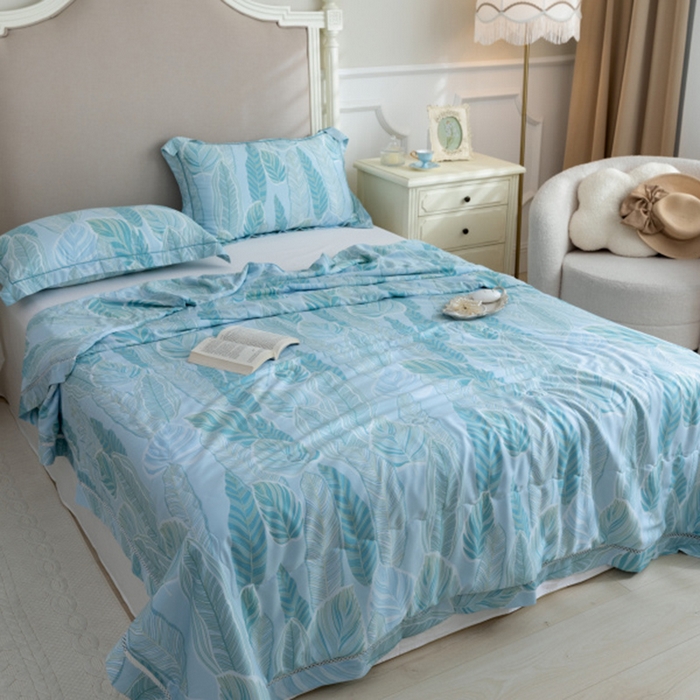 91家纺网 家纺一手货源 找家纺 棉生活家纺 2025新款春夏莫代尔天丝夏被 叶语绿