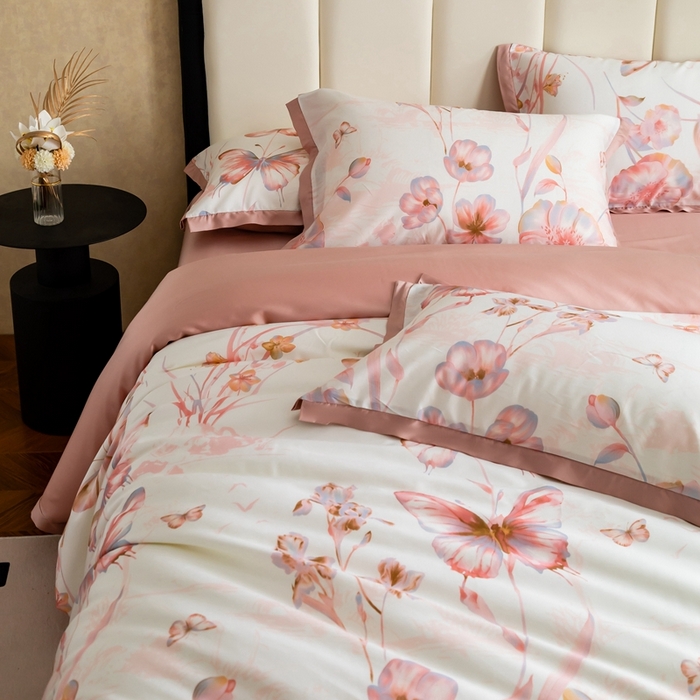 91家纺网 家纺一手货源 找家纺 金奇达2025新款【曼妙庄园】-轻氧水光天丝棉四件套（标准号全网控价（折后券后）不低于268） 忆蝶