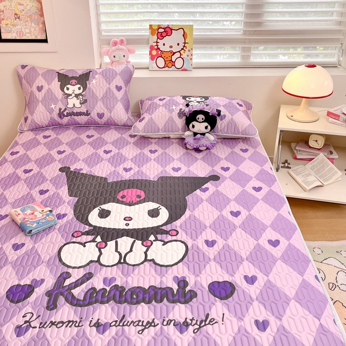 91家纺网 家纺一手货源 找家纺 金爱家 2025新款正版三丽鸥凉感乳胶凉席 桃心库洛米