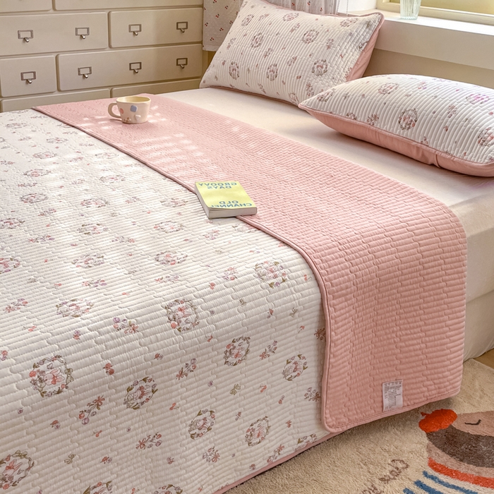 91家纺网 家纺一手货源 找家纺 857家居 2025新款针织双层纱床盖三件套 梦乐