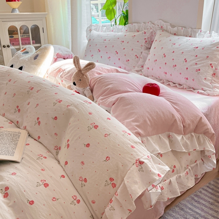 91家纺网 家纺一手货源 找家纺 雨帆家纺2025新款水洗棉印花四件套 花香四季