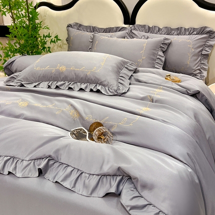 91家纺网 家纺一手货源 找家纺 （总）经年 2025年水洗真丝冰丝天丝韩版刺绣四件套直播爆款 一世系列