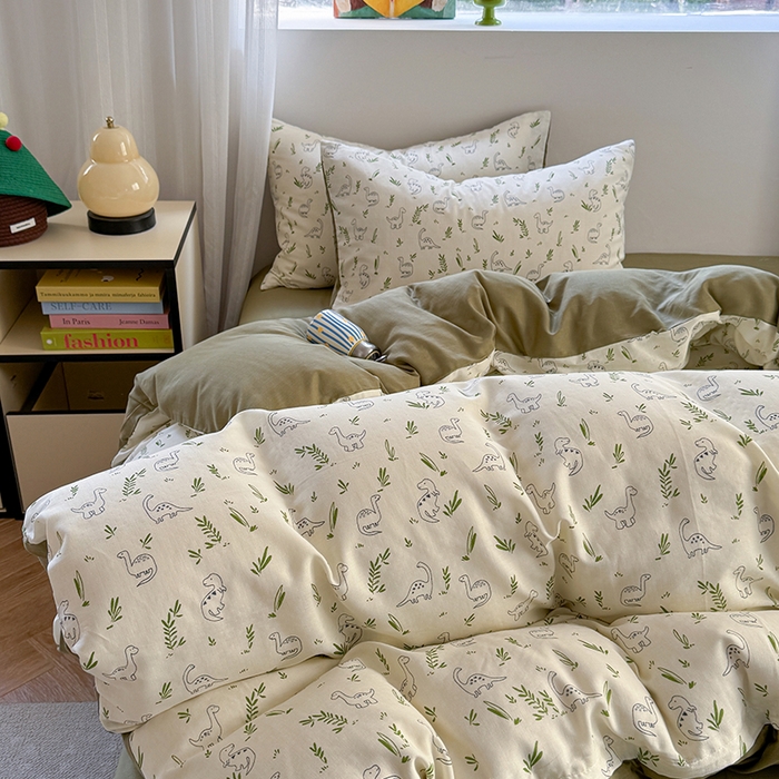 91家纺网 家纺一手货源 找家纺 2025新款全棉有氧双层纱四件套-卡通系列 快乐恐龙