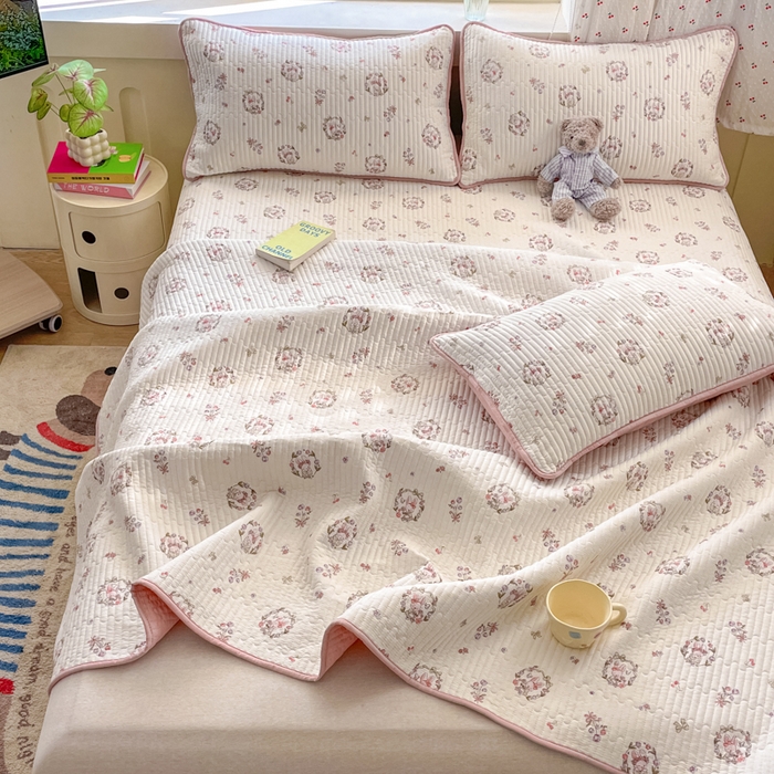 91家纺网 家纺一手货源 找家纺 857家居 2025新款针织双层纱床盖三件套 梦乐