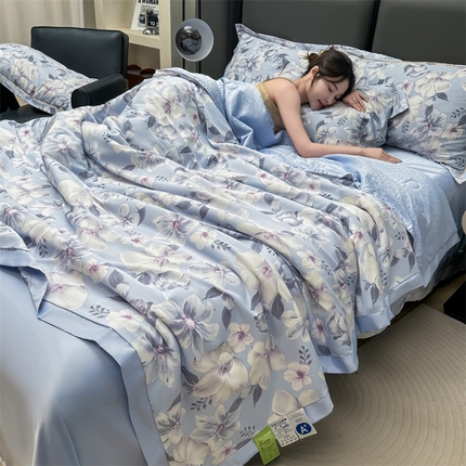 91家纺网 家纺一手货源 找家纺 （总）满羽家纺 2025热款冰丝绸冰豆豆被夏被四件套凉感空调被(踩棉工艺)（吊边床单）-印花