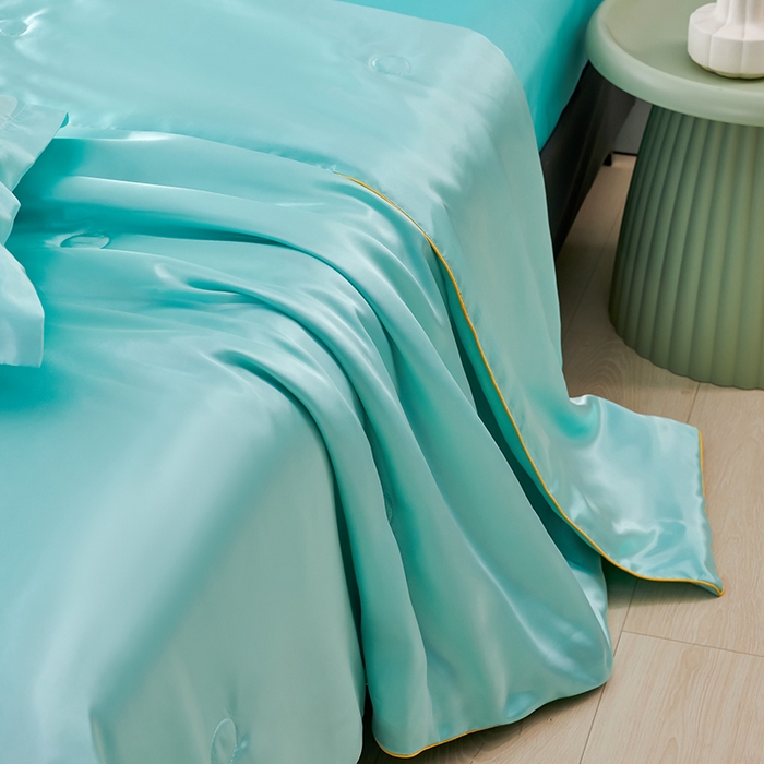 91家纺网 家纺一手货源 找家纺 梦尚舒 2025新款水洗真丝夏被冰丝空调被夏凉被子 水蓝-天丝夏被