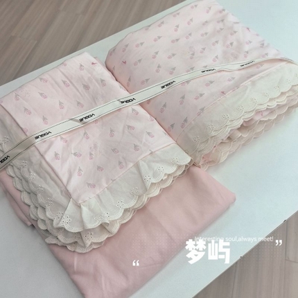 91家纺网 家纺一手货源 找家纺 吾欢心 2025新款韩版花边水洗双层纱四件套 梦屿