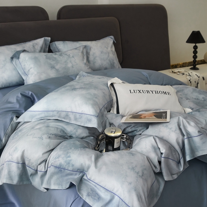 91家纺网 家纺一手货源 找家纺 金奇达2025新款【盛夏流年】-茧养莱赛尔四件套（标准号全网控价（折后券后）不低于258元） 墨尔本-星空蓝