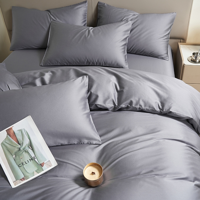 91家纺网 家纺一手货源 找家纺 闲鱼家纺 2025新款亲肤舒适60S黑标A类全棉纯色四件套单被套单床笠-风格一 远山灰