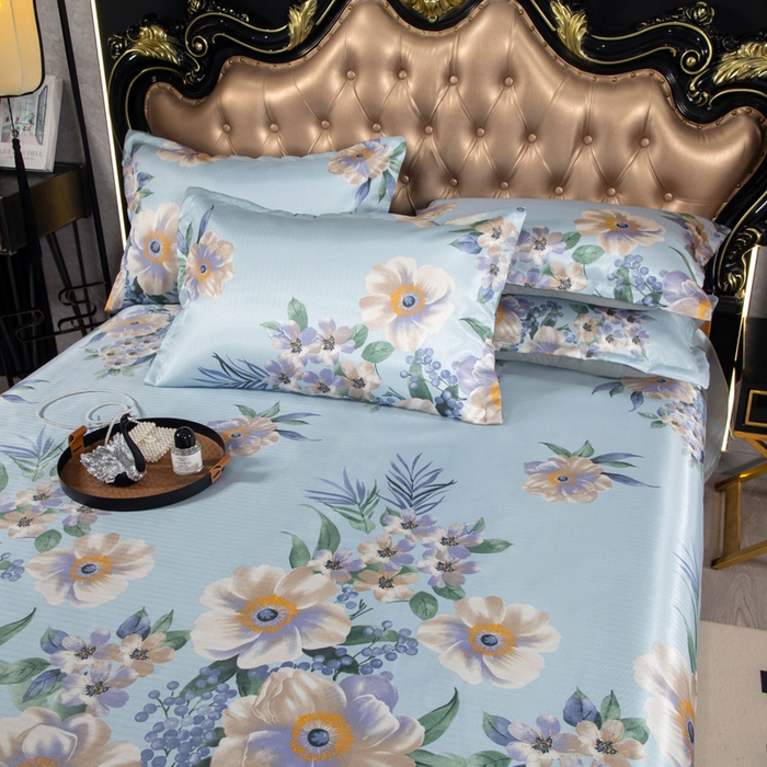 91家纺网 家纺一手货源 找家纺 肖恩毯业 2025新款印花斜纹冰丝席三件套 铃兰絮语