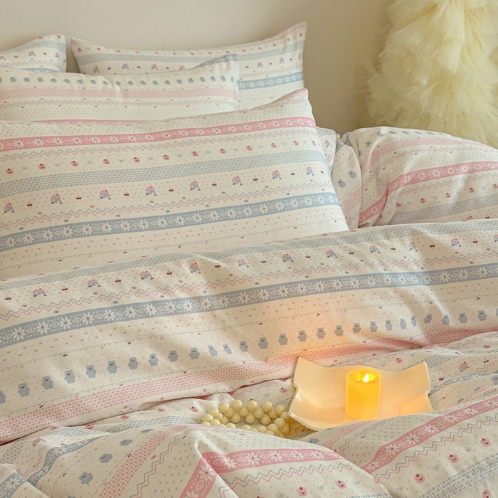 91家纺网 家纺一手货源 找家纺 塞纳 2026新款.全棉有氧双层纱四件套-场景二-觅可-粉