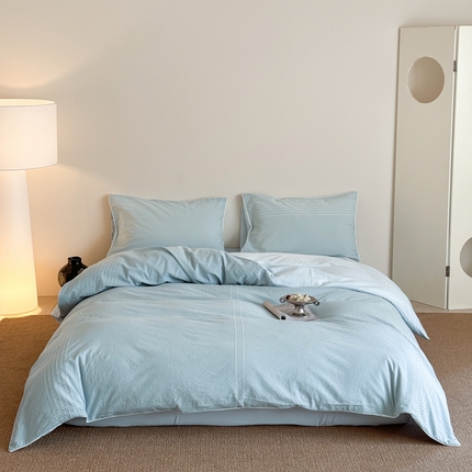 山舍家居 2025新款全棉色织穿针提花四件套-久野 久野-蓝