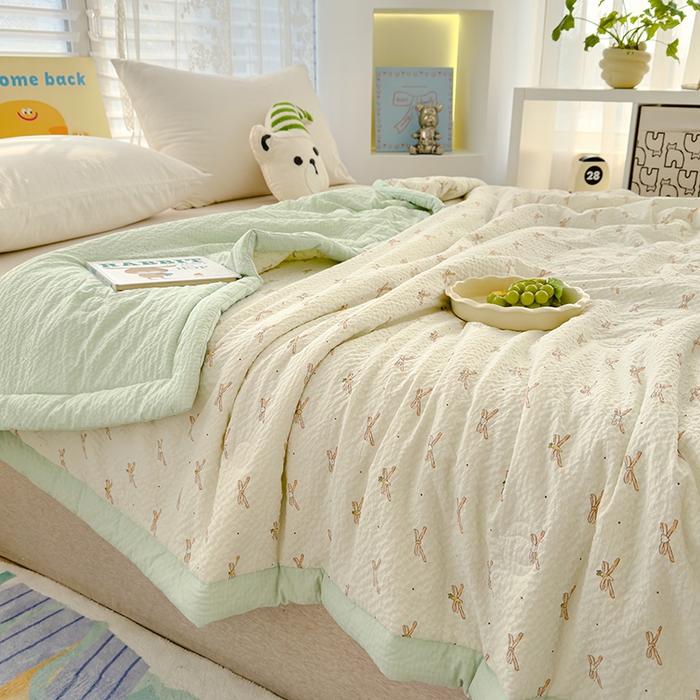 91家纺网 家纺一手货源 找家纺 2025新款A类印花泡泡纱大豆夏凉被被子被芯 蝴蝶结