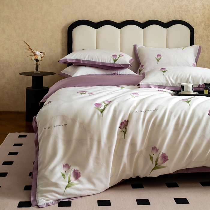 91家纺网 家纺一手货源 找家纺 金奇达2025新款【曼妙庄园】-轻氧水光天丝棉四件套（标准号全网控价（折后券后）不低于268） 玫瑰花语-魅紫