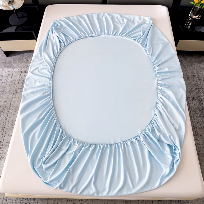 91家纺网 家纺一手货源 找家纺 纽缦家纺 2025新款纯色提花冰丝系列床笠单件-单床笠 复古蓝