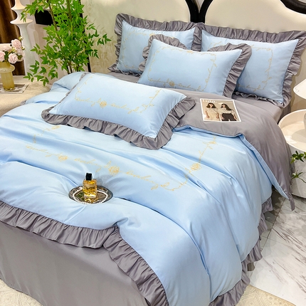 91家纺网 家纺一手货源 找家纺 （总）经年 2025年水洗真丝冰丝天丝韩版刺绣四件套直播爆款 一世系列