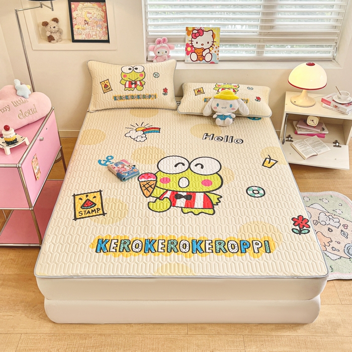 91家纺网 家纺一手货源 找家纺 金爱家 2025新款正版三丽鸥凉感乳胶凉席 夏日大眼蛙