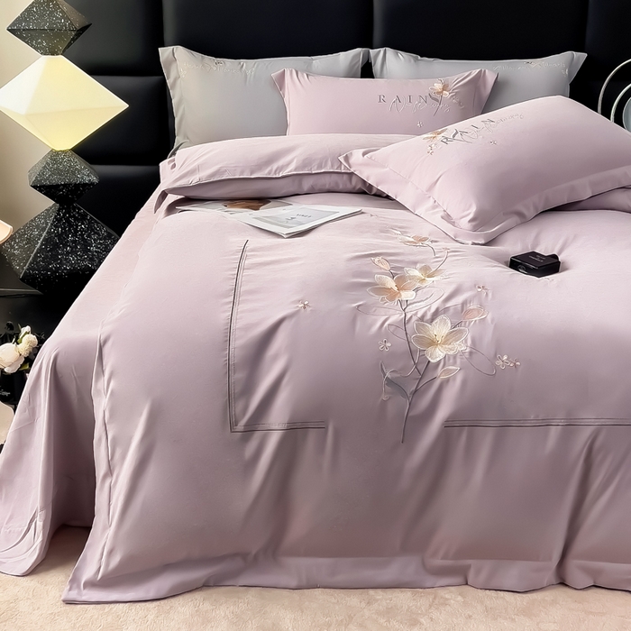 91家纺网 家纺一手货源 找家纺 （总）曲之慕 2025新品四季款高端刺绣四件套简约可水洗轻奢纯色刺绣四件套--流光