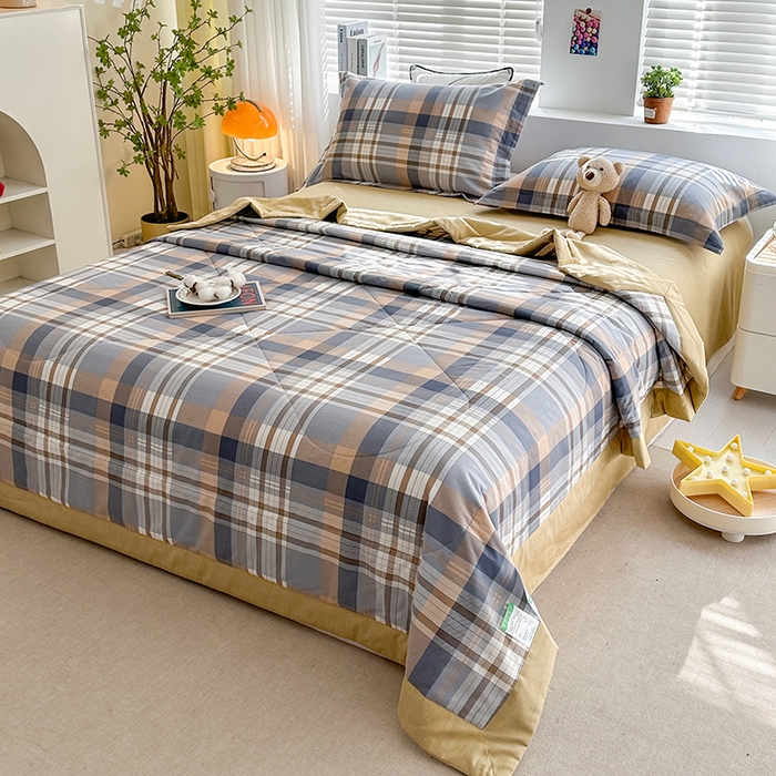 91家纺网 家纺一手货源 找家纺 欧夏家纺 2025新款里外全棉印花夏被100%新疆棉花 咖大格